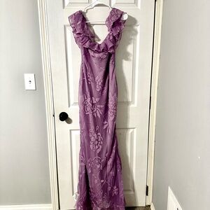 ASOS Lavendar Off-Shoulder Maxi Dress with Floral decals